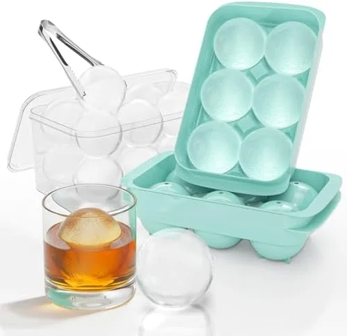 Large Ice Cube Tray for Freezer - 2 Pack Stackable Round Ice Cube Molds Set, Easy to Fill & Release with Storage Bin and Tongs for Kitchen, Party