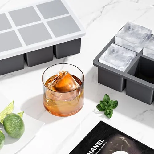 Large Ice Cube Tray for Whiskey: FDDBI Silicone Ice Cube Trays with Lid - 2Pack Big Square Old Fashioned Ice Cube Maker for Cocktail - 2inch Huge