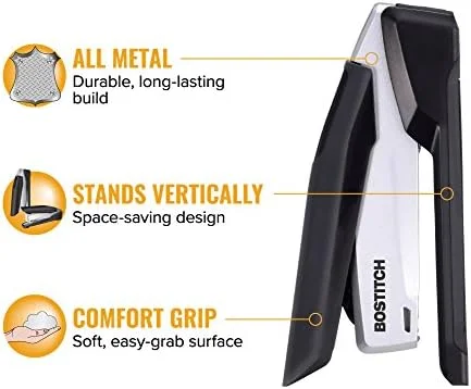 Bostitch Office Executive Metal Desktop Stapler - 3 in 1 Spring Powered Stapler, One Finger, Staple Storage Compartment & Staple Remover, Includes 210
