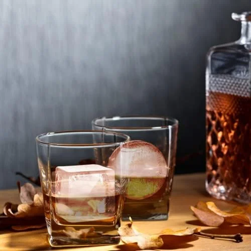ROTTAY Ice Cube Trays (Set of 2) - Sphere Ice Ball Maker with Lid & Large Square Ice Cube Maker for Whiskey, Cocktails and Homemade, Keep Drinks