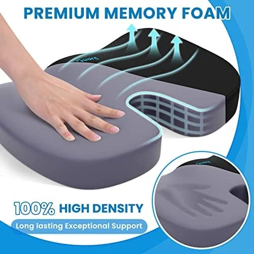 TushGuard Seat Cushion for Office Chair Memory Foam Non-Slip Cushion Back, Relief Chair Pad, Butt Pillow for Office Chair, Car, Computer Desk, Black