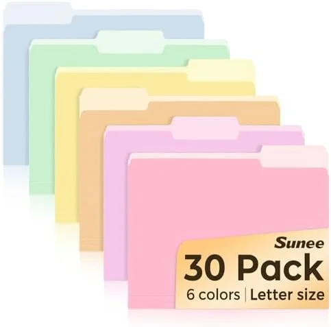 SUNEE File Folders - 30 Pack Manilla Folders 8.5 x 11, Colored File Folders Home Office School Supplies for Documents Files Paper, 6 Bright Colors