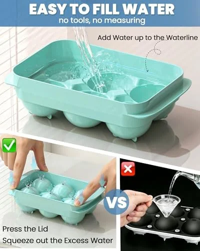 Large Ice Cube Tray for Freezer - 2 Pack Stackable Round Ice Cube Molds Set, Easy to Fill & Release with Storage Bin and Tongs for Kitchen, Party