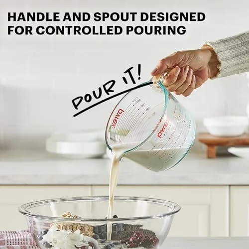 Pyrex Essentials (3-Pack) Glass Measuring Cups Set - (1, 2 & 4 Cup) Measuring Cups For Prepping, Baking and Cooking, Preheated Oven, Dishwasher