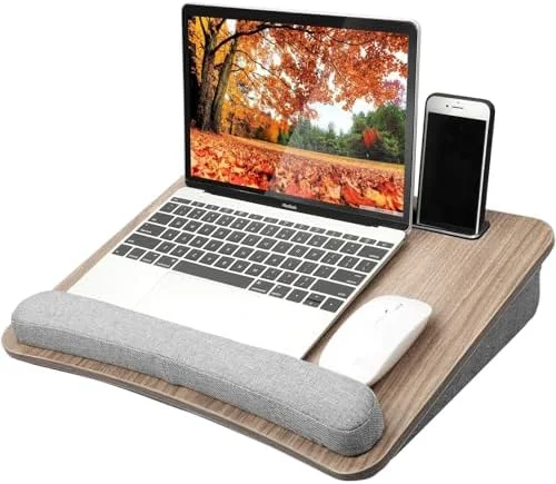 HUANUO Laptop Lap Desk - Portable Lap Desk with Pillow Cushion, Fits up to 15.6 inch Laptop, with Anti-Slip Strip & Storage Function for Home Office