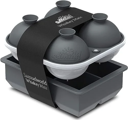 Samuelworld Large Silicone Premium Ice Trays, 2-Pack Combo, 2 Inches Big Cubes & 2.5 Inches Sphere Ice Molds - BPA Free, Craft Ice Maker for Gifting