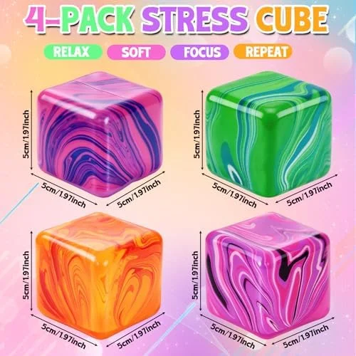 4 Pcs Stress Cube Squishies Fidget Toys - Ice Cube Shape Squeeze Toys, Slow Rise Stress Balls Sensory Toy for Kids Adults with Autism, Stress Relief