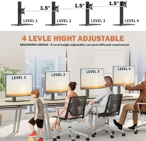 Single LCD Computer Monitor Free-Standing Desk Stand Mount Riser for 13 inch to 32 inch screen with Swivel, Height Adjustable, Rotation, Vesa Base