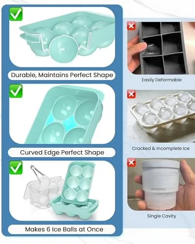 Large Ice Cube Tray for Freezer - 2 Pack Stackable Round Ice Cube Molds Set, Easy to Fill & Release with Storage Bin and Tongs for Kitchen, Party