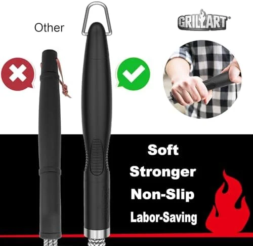 GRILLART Grill Brush and Scraper - Extra Strong BBQ Cleaner Accessories, Safe Wire Bristles Barbecue Triple Scrubbers Cleaning Brush for Gas/Charcoal