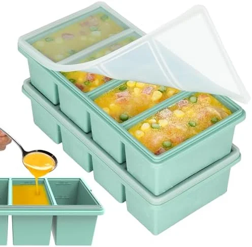Silicone Freezer Trays with Lids, 1-Cup Soup Container Style Ice Cube Trays for Freezer - Leakproof, Dishwasher, Oven Safe, Stackable, Ideal for