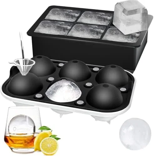 ROTTAY Ice Cube Trays (Set of 2) - Sphere Ice Ball Maker with Lid & Large Square Ice Cube Maker for Whiskey, Cocktails and Homemade, Keep Drinks