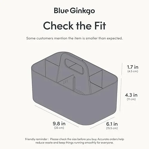 BLUE GINKGO Stackable Organizer Caddy – Korean-Made Portable Tote for Bathroom, Office, Crafts, or School Supplies (Rectangle, Gray)