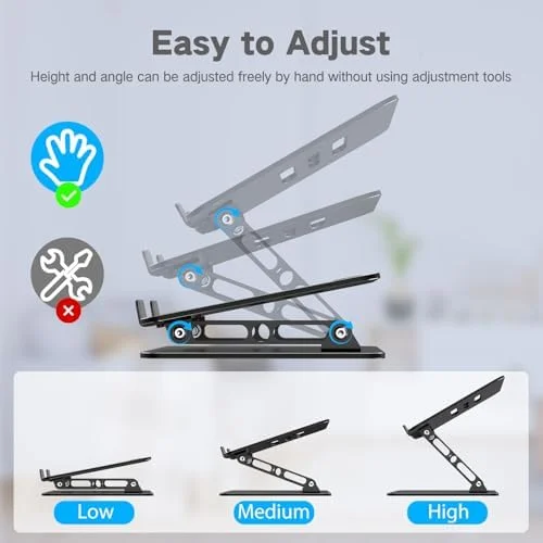 Adjustable Laptop Stand for Desk - Metal Foldable Laptop Riser Holder, Portable Desktop Book Stands, Ventilated Cooling Computer Notebook Stand