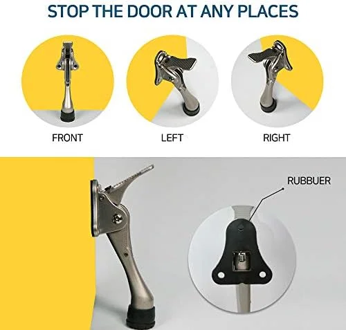 One Touch Kickdown Door Stopper, Door Holder, Heavy Duty Door Stops, Bottom of Door, Height-Adjustable Rubber Tips by HASHI (Satin Nickel 4 inch x