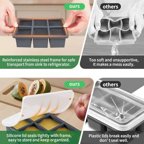Large Ice Cube Tray for Whiskey: FDDBI Silicone Ice Cube Trays with Lid - 2Pack Big Square Old Fashioned Ice Cube Maker for Cocktail - 2inch Huge