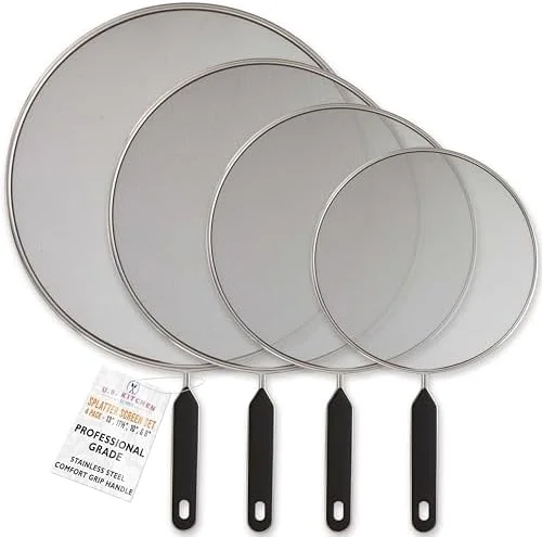 U.S. Kitchen Supply 4-Piece Stainless Steel Splatter Guard Set (13" - 11.5", 10", 8”) Fine Mesh Cover, Grease & Oil, Splatter Screen for Frying Pan