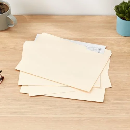 Amazon Basics Sturdy File Folders with Reinforced Tabs for Filing and Organization - 1/3-Cut Tab, Assorted Positions, Letter Size, 8.5x11 inches