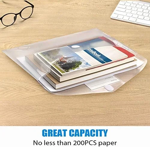 Sooez 10 Pack Plastic Envelopes File Folders - Clear Folder for Document US Letter A4 Size Poly Envelopes with Label Pockets for School Home Work