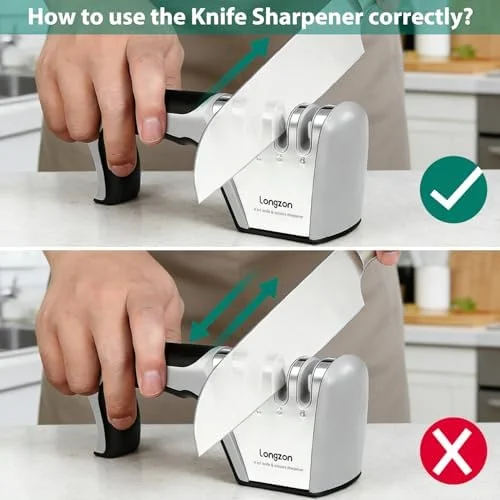 Longzon 5-in-1 Knife Sharpener 4 Stage with Cut-Resistant Glove, Quickly Sharpens & Restores Dull Blades, Easy & Safe for Home Kitchen Use, Fits Most