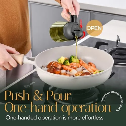 YARRAMATE 16oz/470ml Light-Blocking Dark Oil Sprayer for Cooking, 2 in 1 Olive Oil Dispenser Bottle for Kitchen, Premium Dark Green Glass Oil Bottle