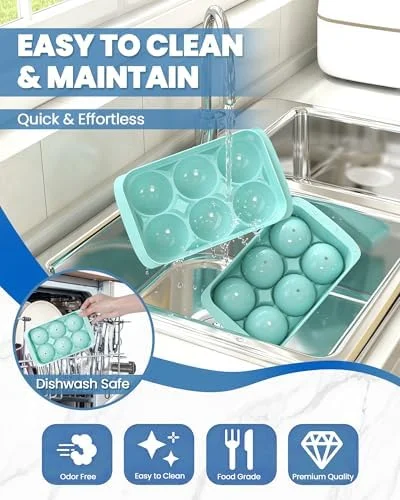 Large Ice Cube Tray for Freezer - 2 Pack Stackable Round Ice Cube Molds Set, Easy to Fill & Release with Storage Bin and Tongs for Kitchen, Party