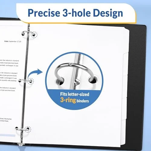 SUNEE Binder Dividers with Tabs for 3 Ring Binder, 8.5 x 11 Paper White Binder Dividers Blank with 5 Tabs, 20 Sets Page Dividers for School, Office