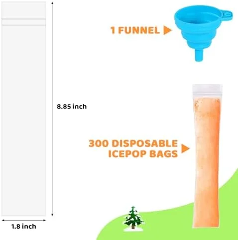 300 Disposable Ice Popsicle Mold Bags Comes With A Funnel, BPA Free Freezer Tubes, Healthy Snack Yogurt Stick Juice Fruit Smoothies Ice Freezing