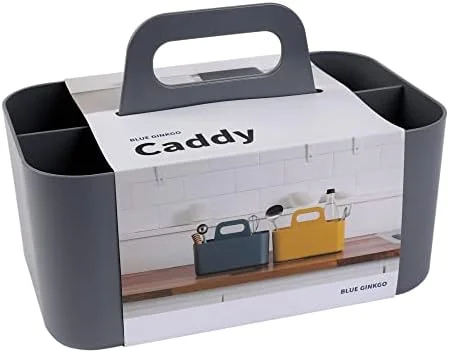 BLUE GINKGO Stackable Organizer Caddy – Korean-Made Portable Tote for Bathroom, Office, Crafts, or School Supplies (Rectangle, Gray)
