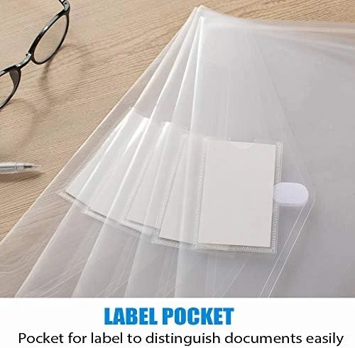 Sooez 10 Pack Plastic Envelopes File Folders - Clear Folder for Document US Letter A4 Size Poly Envelopes with Label Pockets for School Home Work