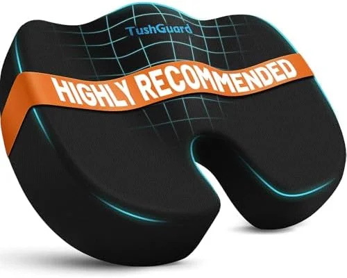 TushGuard Seat Cushion for Office Chair Memory Foam Non-Slip Cushion Back, Relief Chair Pad, Butt Pillow for Office Chair, Car, Computer Desk, Black