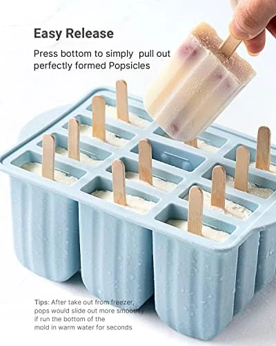 Popsicles Molds, MEETRUE 12 Pieces Silicone Popsicle Molds Easy-Release BPA-free Popsicle Maker Molds Ice Pop Molds Homemade Popsicle Ice Pop Maker