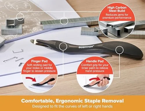 Bostitch Titan Heavy Duty Metal Stapler, 50 Sheet Capacity with 1250 Staples and Ergonomic Staple Remover, Jam Free Stapling, Full Strip Stapler for