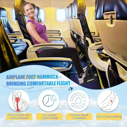 Airplane Foot Hammock - No Collapse Foot Rest for Plane Travel with Extended Adjustment Strap, Portable Desk Foot Hammock with Thickened Foam, Foot