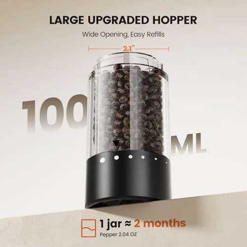 Electric Salt and Pepper Grinder Set - Rechargeable Automatic Salt and Pepper Shakers, Kitchen Appliances with External Adjustable Coarseness, Larger