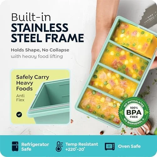 Silicone Freezer Trays with Lids, 1-Cup Soup Container Style Ice Cube Trays for Freezer - Leakproof, Dishwasher, Oven Safe, Stackable, Ideal for