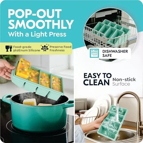 Silicone Freezer Trays with Lids, 1-Cup Soup Container Style Ice Cube Trays for Freezer - Leakproof, Dishwasher, Oven Safe, Stackable, Ideal for