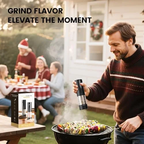 Electric Salt and Pepper Grinder Set - Rechargeable Automatic Salt and Pepper Shakers, Kitchen Appliances with External Adjustable Coarseness, Larger
