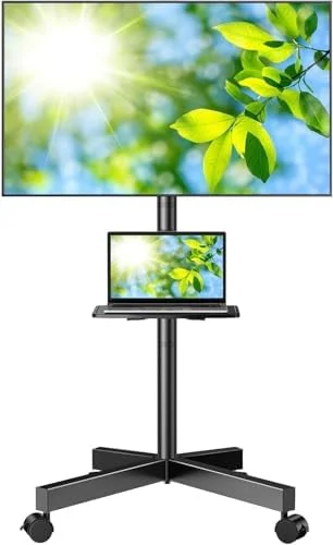 PERLESMITH Rolling TV Stand, Mobile TV Stand for 23-60 Inch LCD LED TVs, Tilt TV Stand Wheels Holds up to 88Lbs, Portable TV Stand for Bedroom with