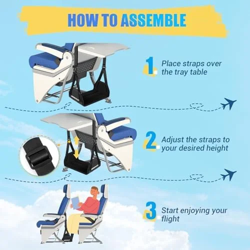 Airplane Foot Hammock - No Collapse Foot Rest for Plane Travel with Extended Adjustment Strap, Portable Desk Foot Hammock with Thickened Foam, Foot