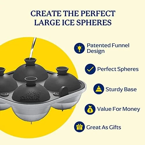 Samuelworld Large Silicone Premium Ice Trays, 2-Pack Combo, 2 Inches Big Cubes & 2.5 Inches Sphere Ice Molds - BPA Free, Craft Ice Maker for Gifting
