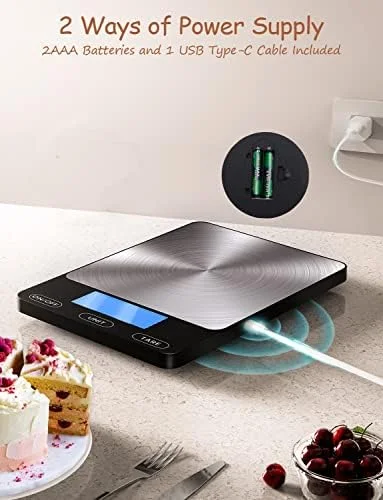 Food Scale -33lb Digital Kitchen Scale for Food Ounces Grams Rechargeable 304 Stainless Steel - Batteries and Type-C Charging, Perfect for Meal Prep
