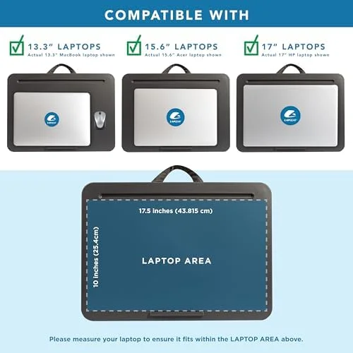 LAPGEAR Original Lap Desk – Fits Up to 17” Laptops – Charcoal – Style No. 45155
