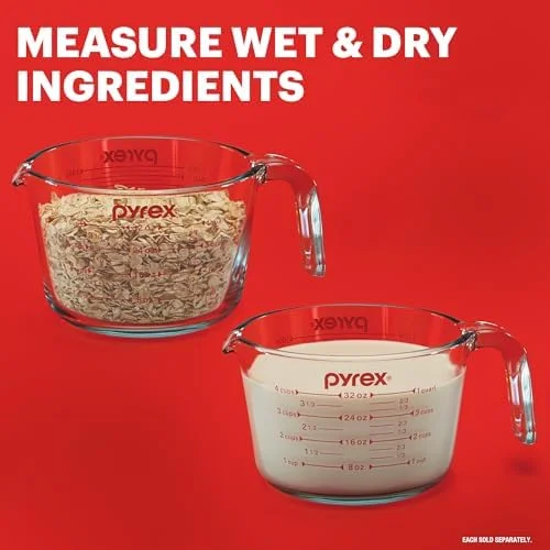 Pyrex Essentials (3-Pack) Glass Measuring Cups Set - (1, 2 & 4 Cup) Measuring Cups For Prepping, Baking and Cooking, Preheated Oven, Dishwasher