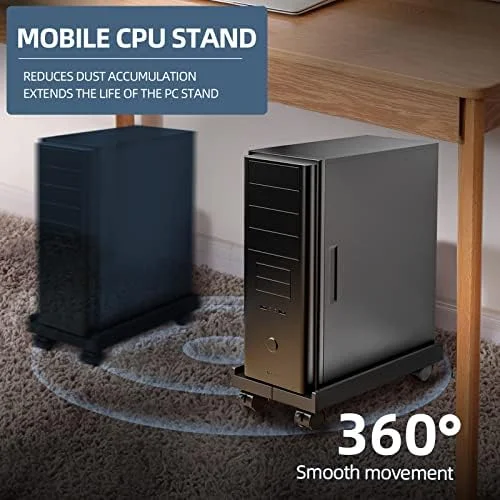 Adjustable Mobile CPU Stand - Ventilated Computer Tower Stand with 4 Caster Wheels Fits Most PC Tower, Under Desk CPU Holder PC Floor Cart Computer