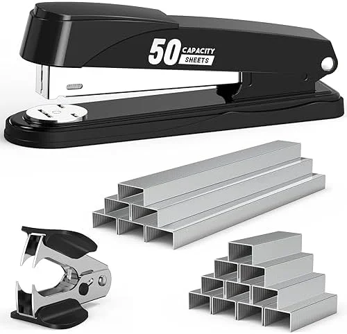 Metal Stapler Heavy Duty 50 Sheet Capacity with 1750 Staples and Staple Remover - Full Strip Staplers for Desk, No Jam, Non-Slip for Office &