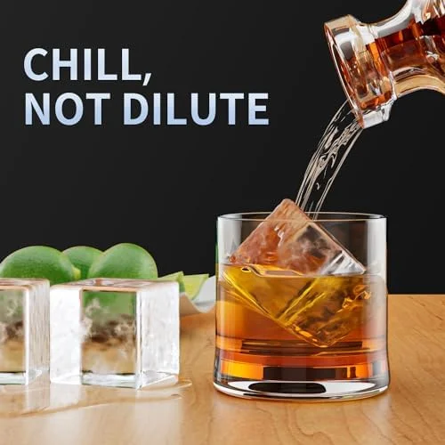 Large Ice Cube Tray for Whiskey: FDDBI Silicone Ice Cube Trays with Lid - 2Pack Big Square Old Fashioned Ice Cube Maker for Cocktail - 2inch Huge