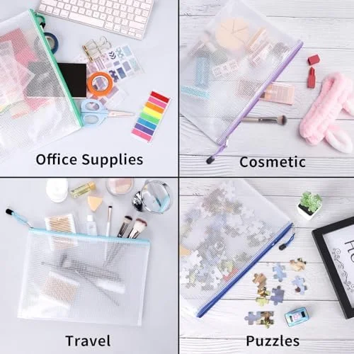 EOOUT 24pcs Mesh Zipper Pouch Bags, for Organizing Storage, Waterproof Zipper Pouches, Letter Size, File Bags for Toys, Puzzle, Board Games