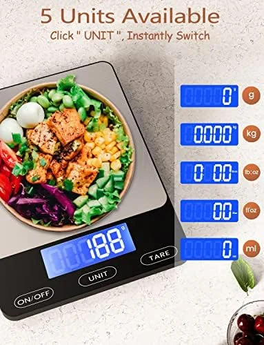 Food Scale -33lb Digital Kitchen Scale for Food Ounces Grams Rechargeable 304 Stainless Steel - Batteries and Type-C Charging, Perfect for Meal Prep
