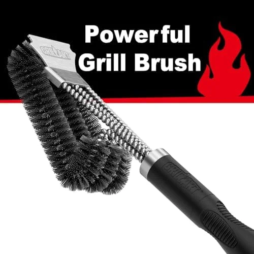 GRILLART Grill Brush and Scraper - Extra Strong BBQ Cleaner Accessories, Safe Wire Bristles Barbecue Triple Scrubbers Cleaning Brush for Gas/Charcoal